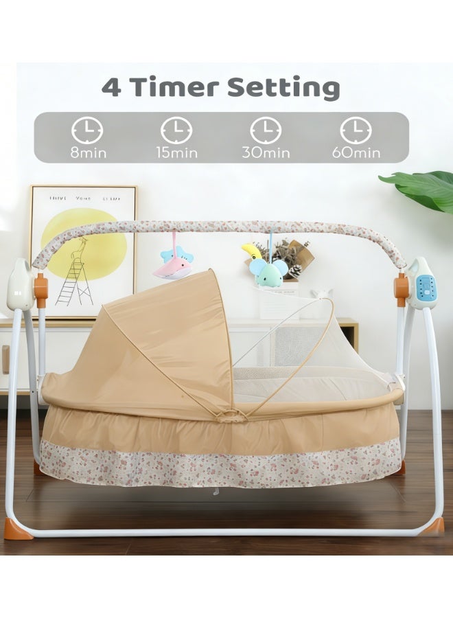 Premium Automatic Electric Baby Swing Cradle with Multipurpose Tray Adjustable Speed, Music Baby Rocker with Net, Safety Belt Toys, Whisper Quiet Technology (Khaki) - Image 4